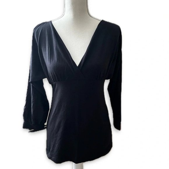 Chadwick’s Top Deep V Black Stretch Top - Picture 1 of 7